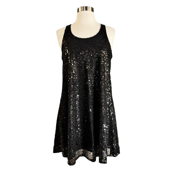 Cocktail Black Sequins Dress Swing Sleeveless Racerback by UNIX LBD Small NWT - Picture 8 of 8